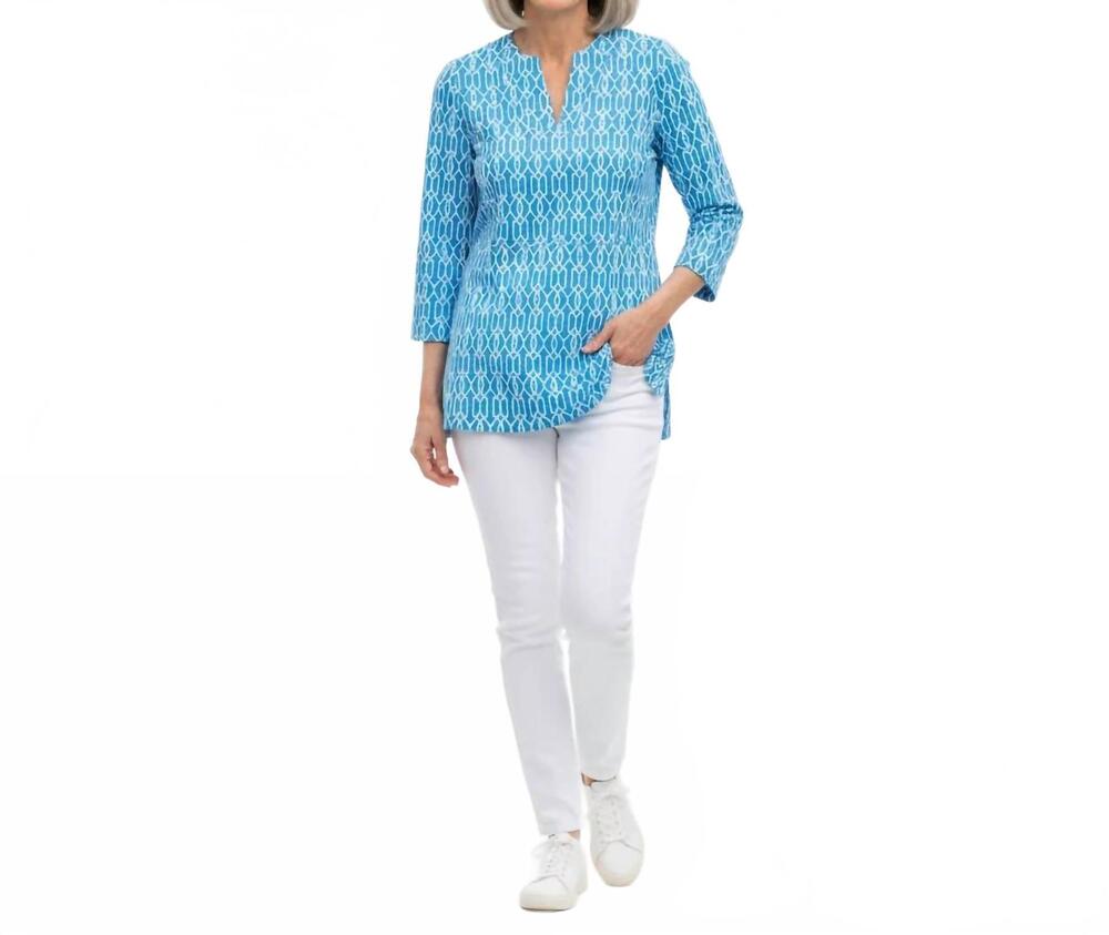 NEW KATHERINE WAY boca tunic top in cupid's arrow blue and white